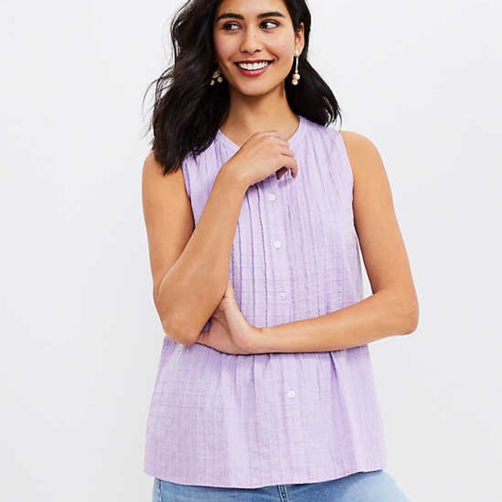 Loft Lilac Pintucked Button Top Size XS